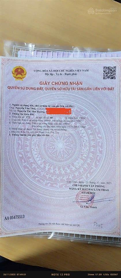 Chính chủ bán ô đất tại khu 16 hùng sơn, cách đền hùng 1km