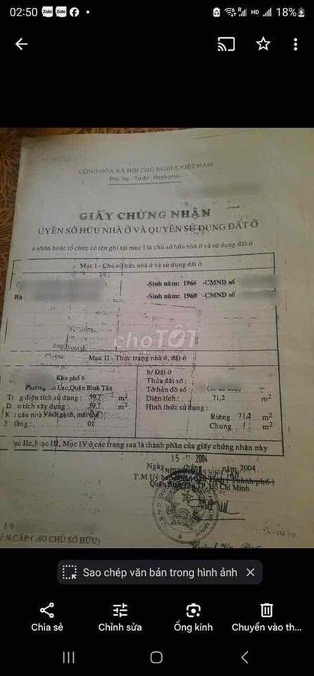 ngang 9m2 dài 9m ngay chung cư khang điền lý chiêu hoàng