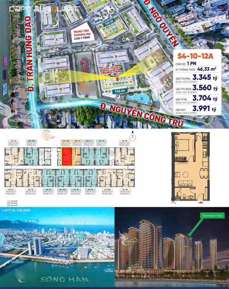 Giá hời đn hàng nổi bật dự án capital square căn 1pn 46m2 tầng 10 giá chỉ 3.3 tỷ