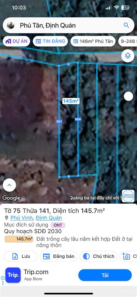 Lô đất cần bán thuộc xã phú tân (nay là phú vinh), định quán, đồng nai 145,7m2 ô tô thông