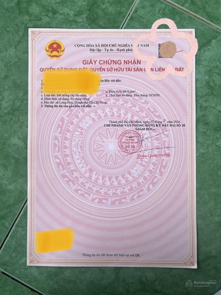Bán đất tại lò rèn, long hòa, 22 tỷ, 4835 m2, mặt tiền 35m, ngõ rộng 8m