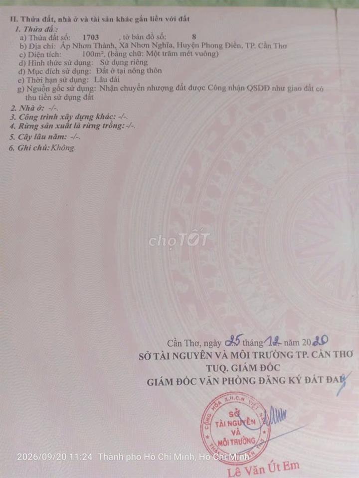 CHÍNH CHỦ BÁN ĐẤT 450 TRIỆU BAO RẺ NHẤT THỊ TRƯỜNG PHONG ĐIỀN CẦN THƠ