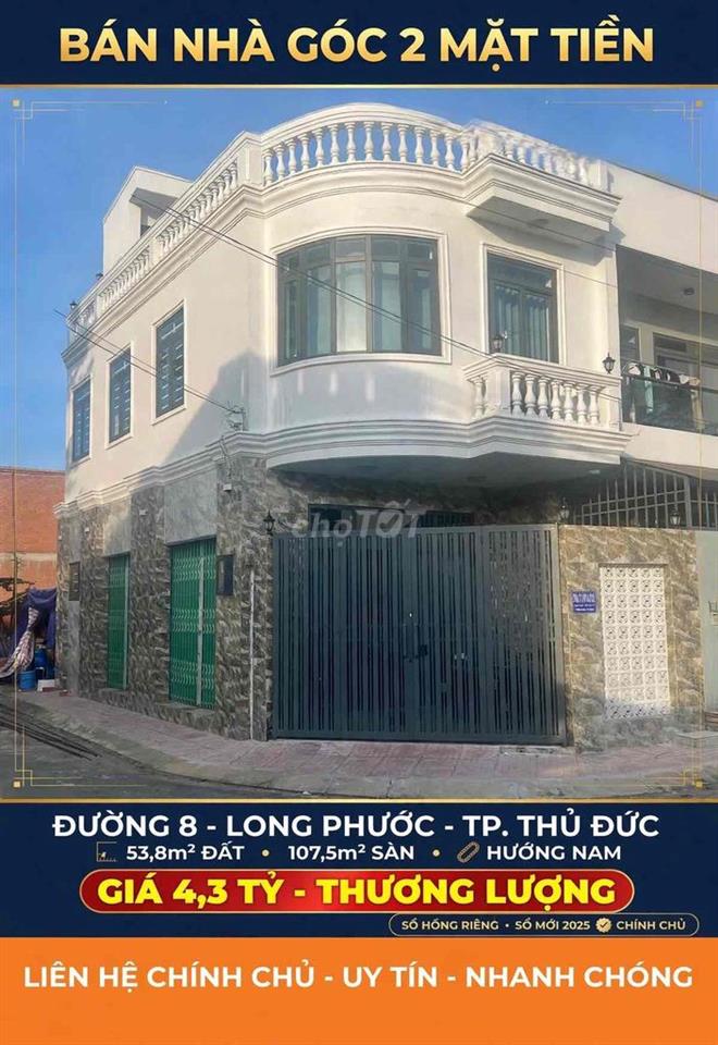BÁN NHÀ GÓC 2 MẶT TIỀN ĐƯỜNG 8 - LONG PHƯỚ