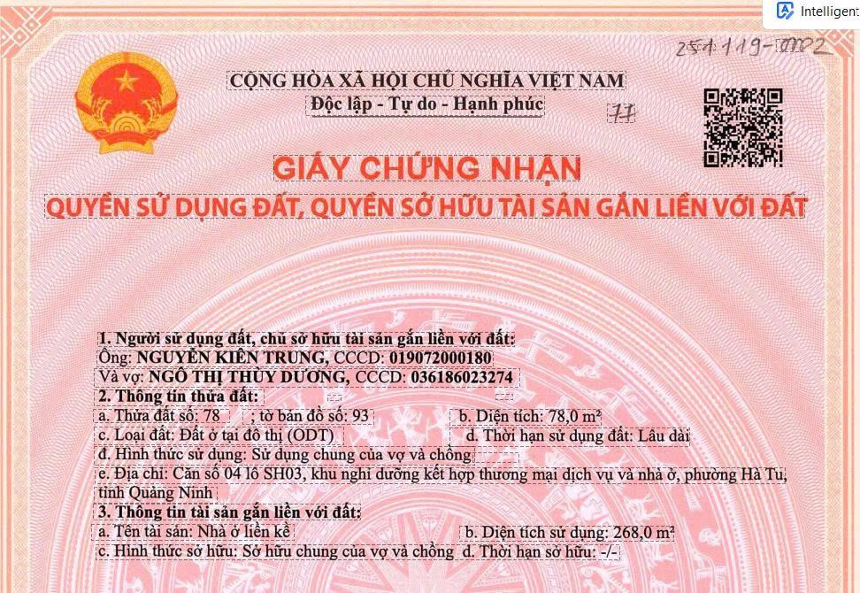 Chính chủ cần bán gấp căn nhà liền kề nằm ngay trên trục chính đắc địa nhất dự án Khe Cá