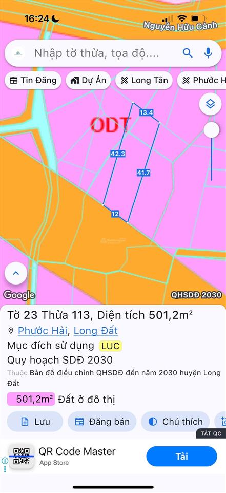 Cần bán gấp lô đất mặt tiền tỉnh lộ 44b, dt 501.2m2 12x42m tc 80m2 cách biển chỉ 5 km