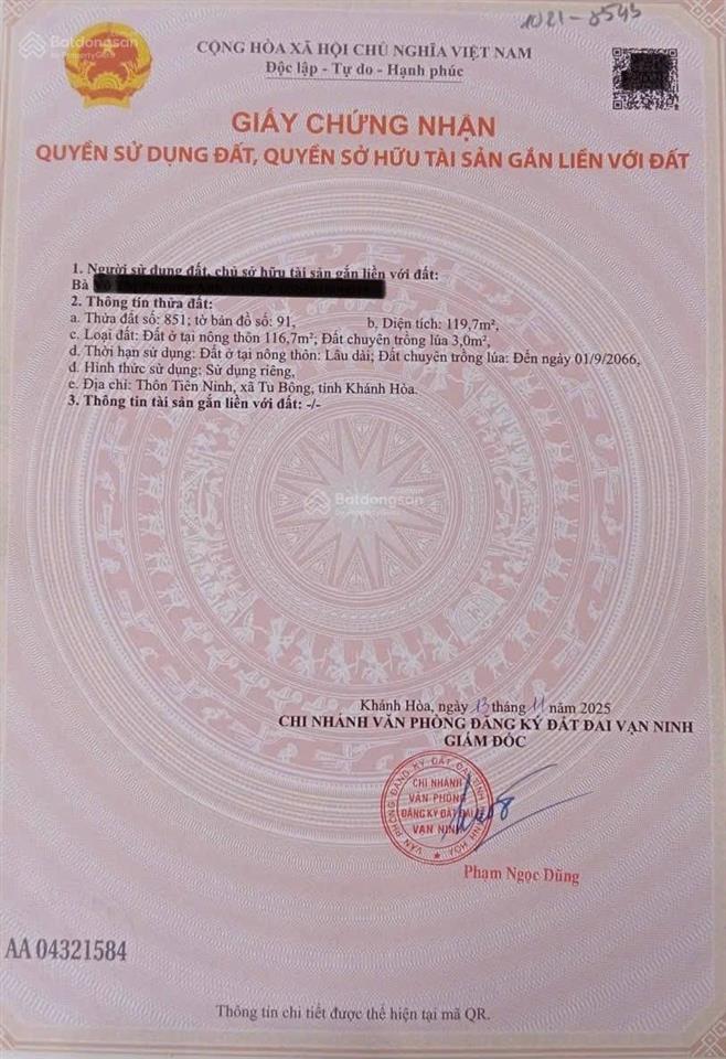 Chính chủ bán gấp lô đất đẹp xã tu bông tỉnh khánh hoà