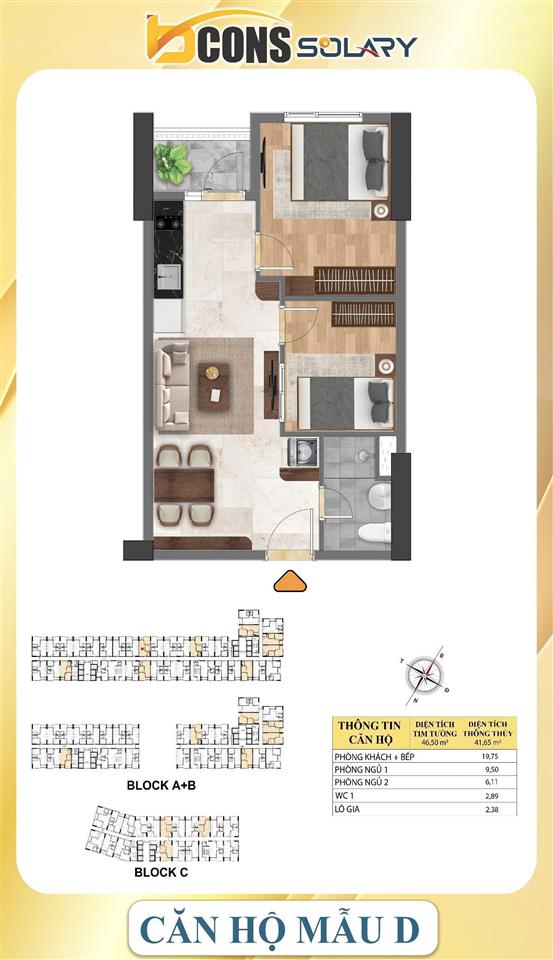 Bán căn 2pn bcons solary tầng 10 hướng đông nam giá 1tỷ720 100% thuế, nh cho vay 70%, 0908 235 ***