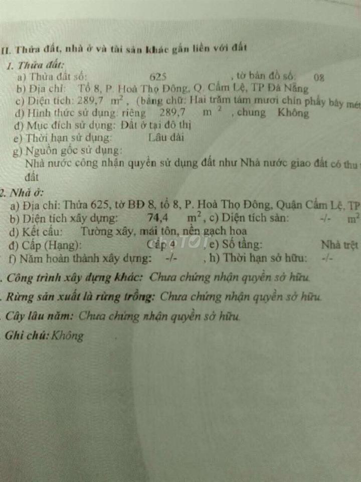 cần bán đất hoà thọ đông cũ