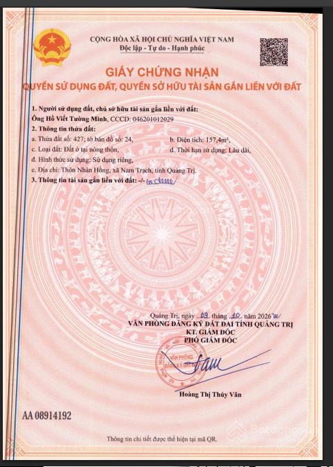 Bán đất thổ cư phân lô xã nam trạch, huyện bố trạch, quảng bình, giá chỉ 10 triệu/m2