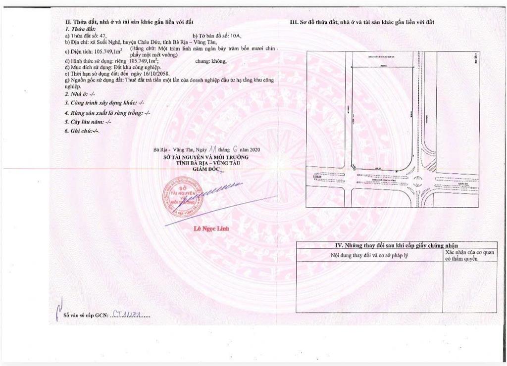 2.45tr/m2, 3 mặt tiền lô đất trong khu công nghiệp châu đức ngay vòng xoay hạn 2058