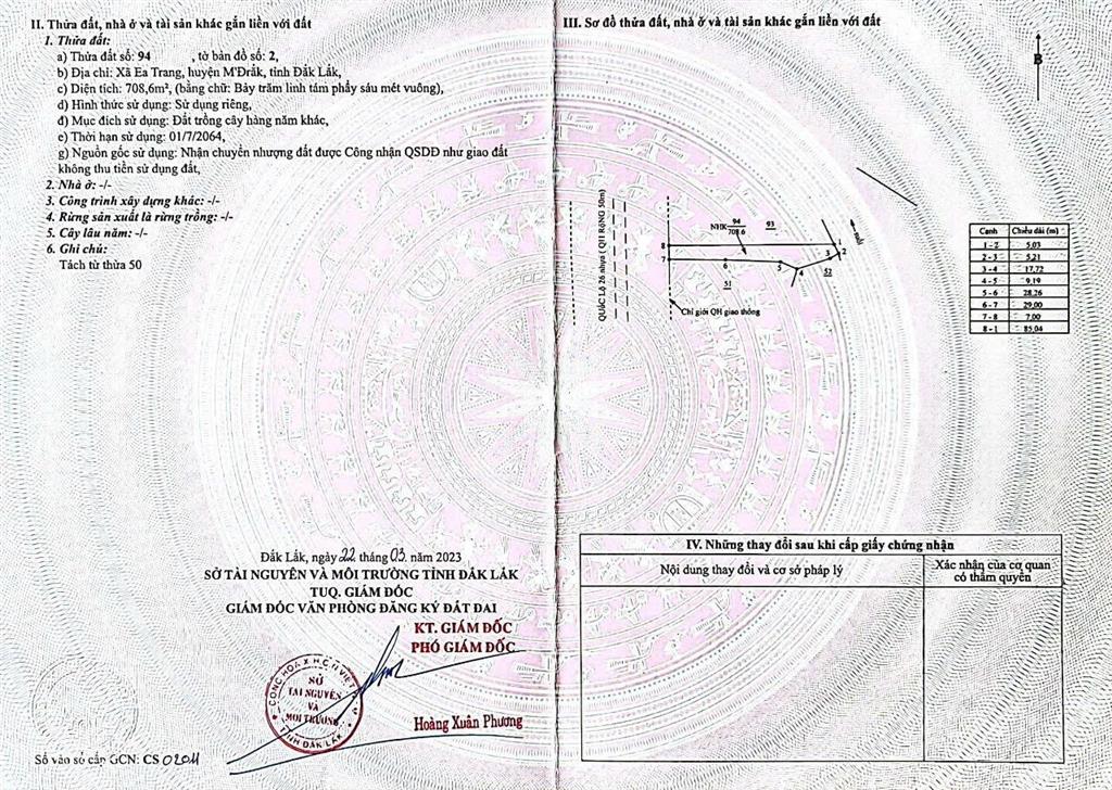Bán đất đẹp tại quốc lộ 26, 850 triệu, 708 m2 chính chủ thanh lý