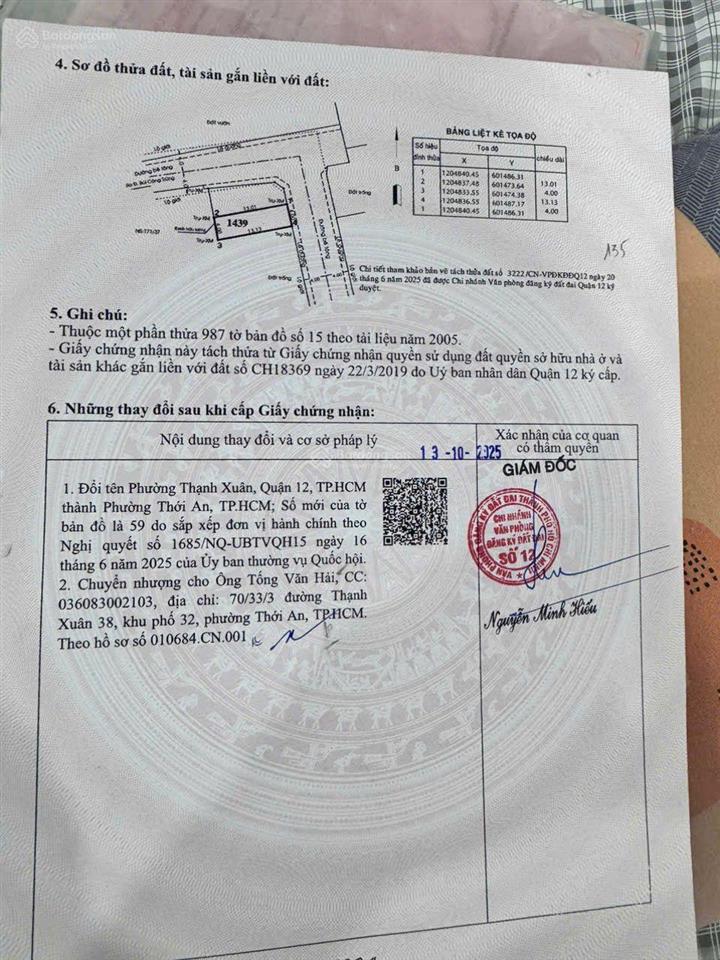 Đất thổ cư kdc hxh đường 6m thạnh xuân 52 giá tốt