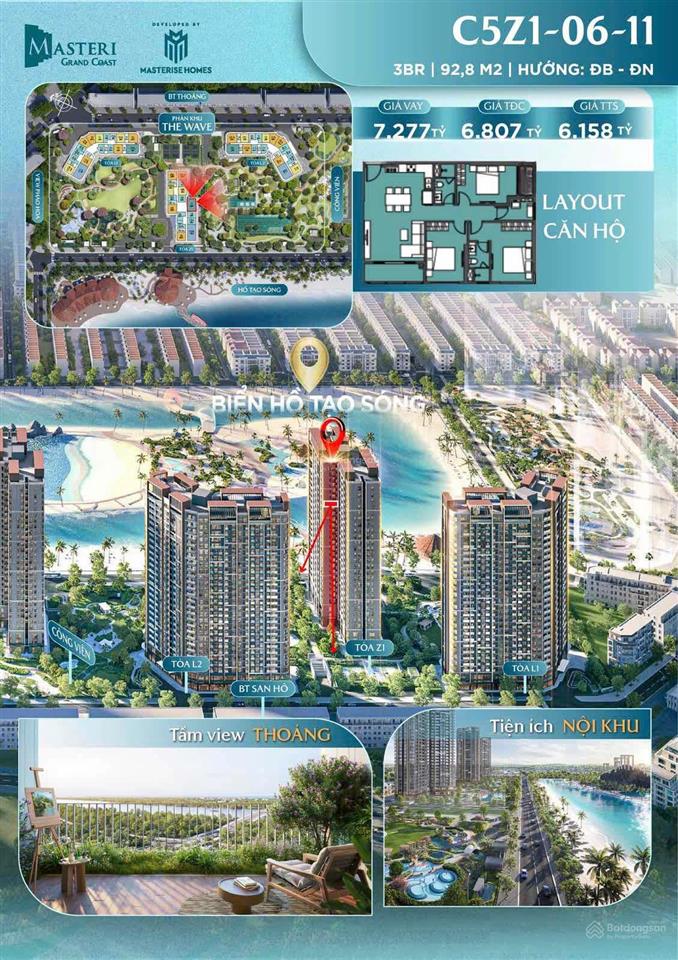 Sở hữu căn hộ 3pn view biển hồ tạo sóng đắc địa masteri grand coast 6,158 tỷ