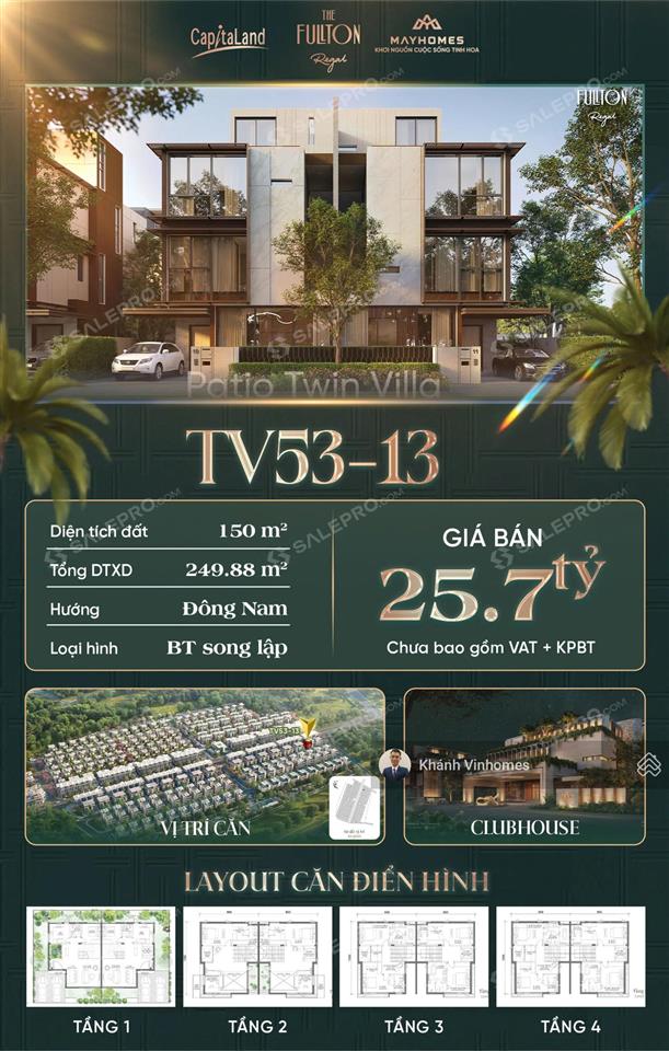 21.89 tỷ sở hữu ngay căn patio villa ck lên đến 20% tại fullton regal 150m2 nam 0942 044 ***