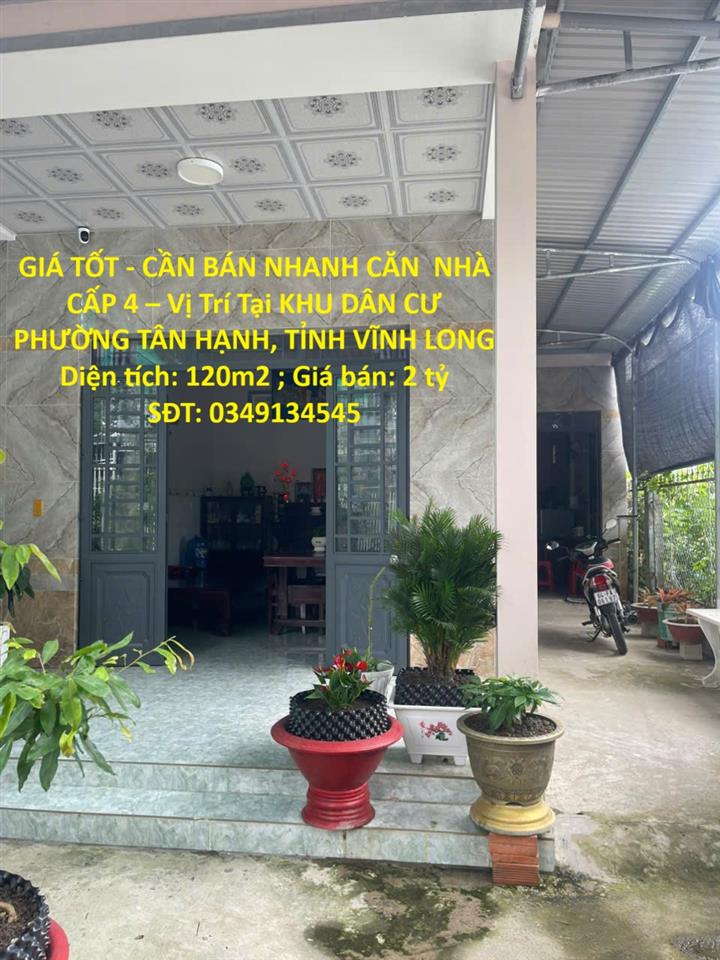 GIÁ TỐT - CẦN BÁN NHANH CĂN NHÀ CẤP 4 – Vị Trí Tại KHU DÂN CƯ PHƯỜNG TÂN HẠNH, TỈNH VĨNH