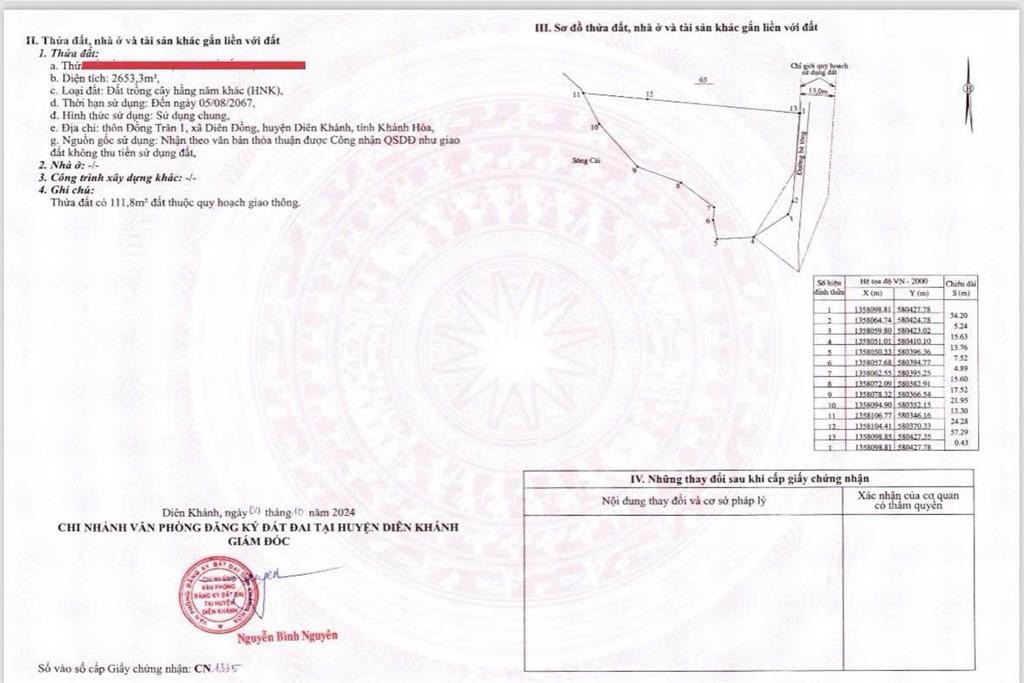 Chính chủ cần bán lô đất mặt tiền sông cái diên lâm (trung tâm diên đồng cũ) qh full thổ cư