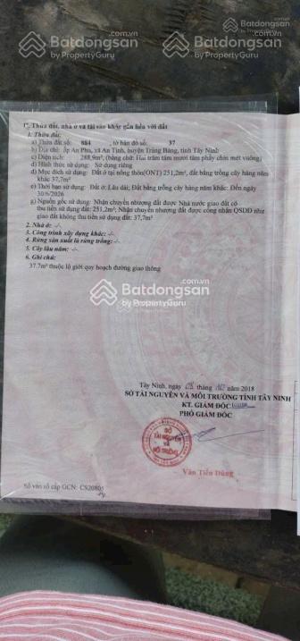 Lô đất 288m2 ngay an tịnh, trảng bàng, tây ninh, sổ hồng riêng, giá tốt 830 triệu