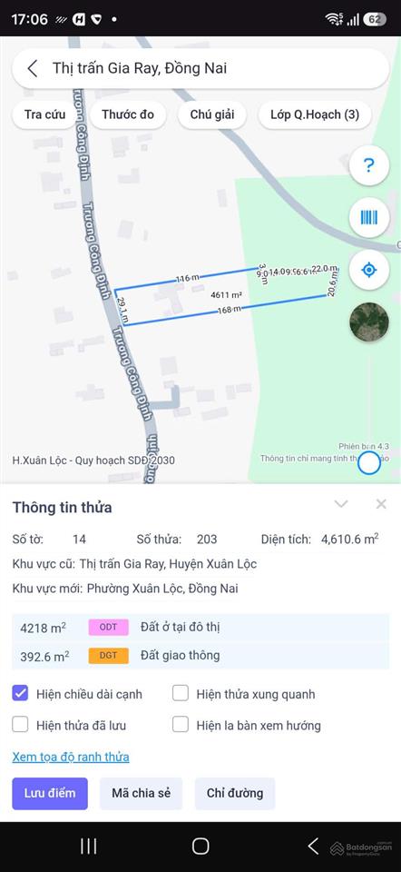 Cc cần bán đất mt trương công định, thị trấn gia ray, phường xuân lộc, tp đồng nai