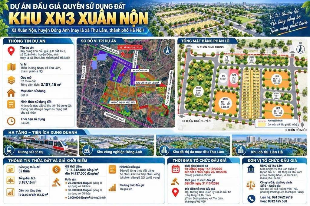 Đất đấu giá thư lâm đông anh, giá chỉ 44tr/m2, sát metro số 1
