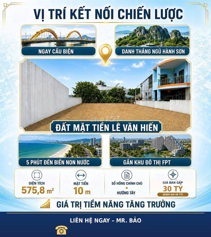Đất mặt tiền Lê Văn Hiến, Đà Nẵng 575,8m², ngang 10m, giá chỉ 52tr/m2