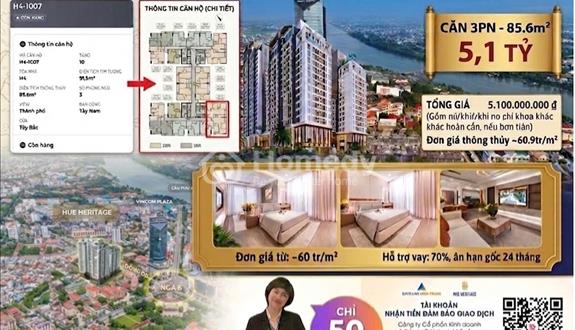 Cần bán căn hướng tây nam trục 07 view đẹp hue heritage trung tâm