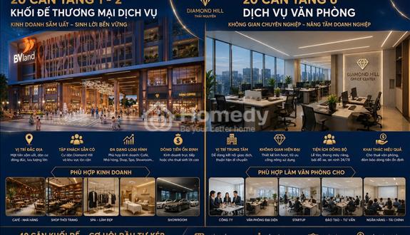 Diamond Hill tung ra 20căn khối đế duy nhất + 20 căn dịchvụ tầng 6 tầng tiện ích