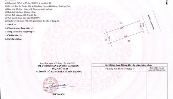 Bán Lô Đất 80m2 đường trục chính trung tâm huyện Hữu Lũng, tỉnh Lạng Sơn.