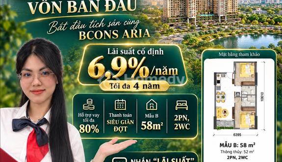 Bcons Aria | 150 Triệu - Có thể bắt đầu bài toán sở hữu căn hộ 2PN kế ga Metro Suối Tiên?