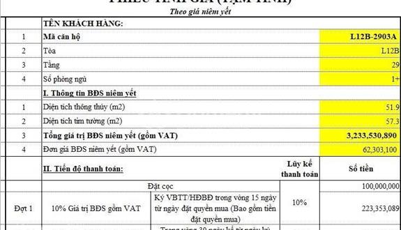 Chính chủ cần bán căn hộ 1PN+ dự án Sunshine Legend City đã đóng 647tr thu về 150tr