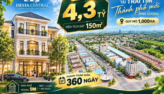 Bán shophouse Fiesta Central Bình Dương 150m², 2 mặt tiền, kinh doanh