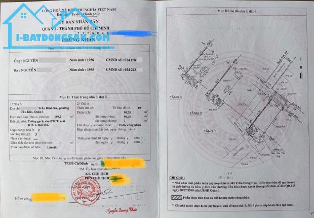 Bán nhà 3 Tầng Trần Đình Xu Quận 1, nhà 2 mặt tiền hẻm thoáng mát