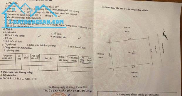 Bán lô đất Biệt thự Trường An - Thanh Bình - TP Hải Dương