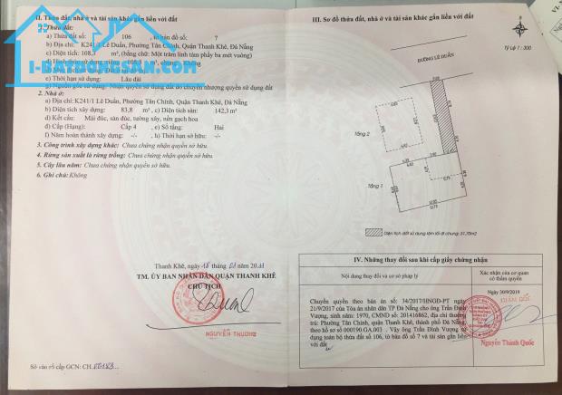Chính chủ rao bán nhà tại đường Lê Duẩn - TP Đà Nẵng; DT đất 108,3 m2; giá 13,2 tỷ