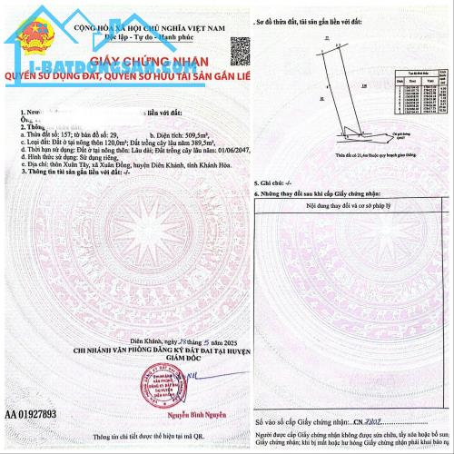 Bán đất Diên Xuân view ruộng mát mẻ có thổ cư - tặng vườn cây trái