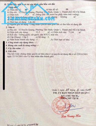 Bán nhà tại 32 Huyền Quang, Phường Tân Định, Quận 1, HCM. DT33.5m2