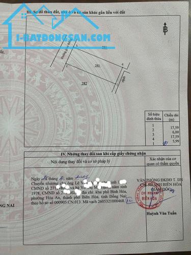 ĐẤT TÁI ĐỊNH CƯ – P. BIÊN HOÀ (Bửu Hoà) Đường thông xe tải, vỉa hè 3m
