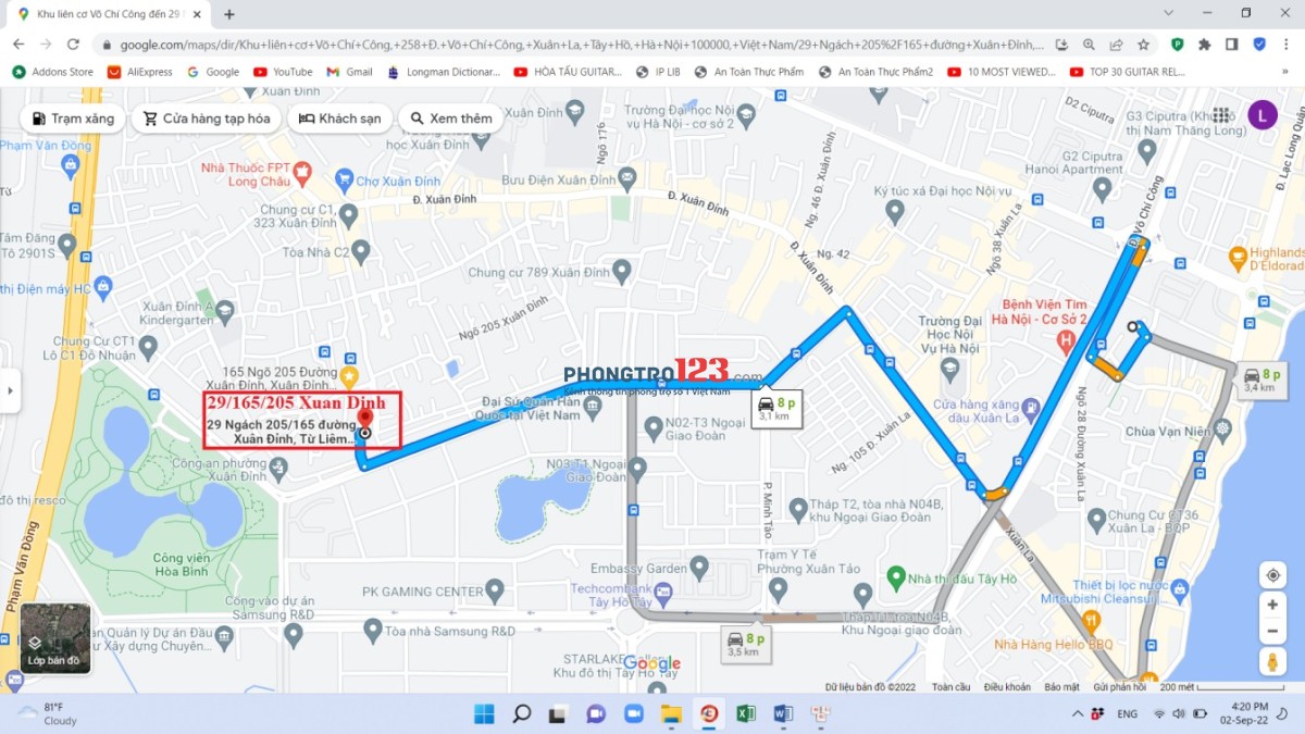 Tầng5 ThangBộ ChungChủ ĐủĐồ gần CôngViên HòaBình 3,3 triệu/30m Điện2,5-3,2K Nước50-70K, Free Wifi