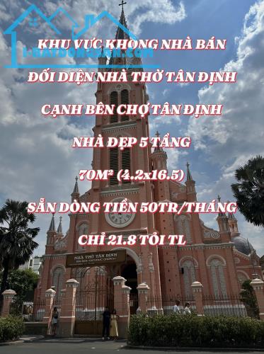 KHÔNG NHÀ BÁN - ĐỐI DIỆN NHÀ THỜ TÂN ĐỊNH, CẠNH CHỢ - NHÀ ĐẸP 5 TẦNG - 70M² (4.2x16.5) - 2