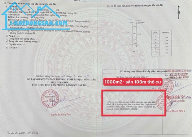 CẦN BÁN GẤP LÔ ĐẤT 1000M2 NGAY TỈNH LỘ 997 GẦN KHU CÔNG NGHIỆP ĐẤT ĐỎ BRVT