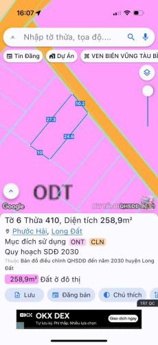 CẦN BÁN GẤP LÔ ĐẤT 258M2 VIEW HỒ CHỈ VỚI 1TY900 NGAY T.T PHƯỚC HẢI BRVT
