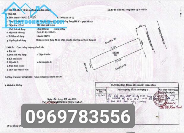 Bán lô đất 100 M Đoàn Chuẩn Hoàng Thế Thiện Đông Hải Hải An