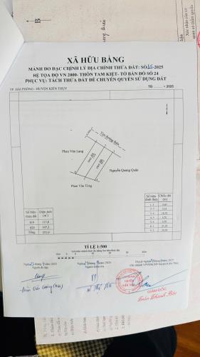 Bán lô đất Mặt đường nhựa Tam Kiệt - Hữu Bằng - Kiến Thụy - Hải Phòng. Diện tích : 113,8m2