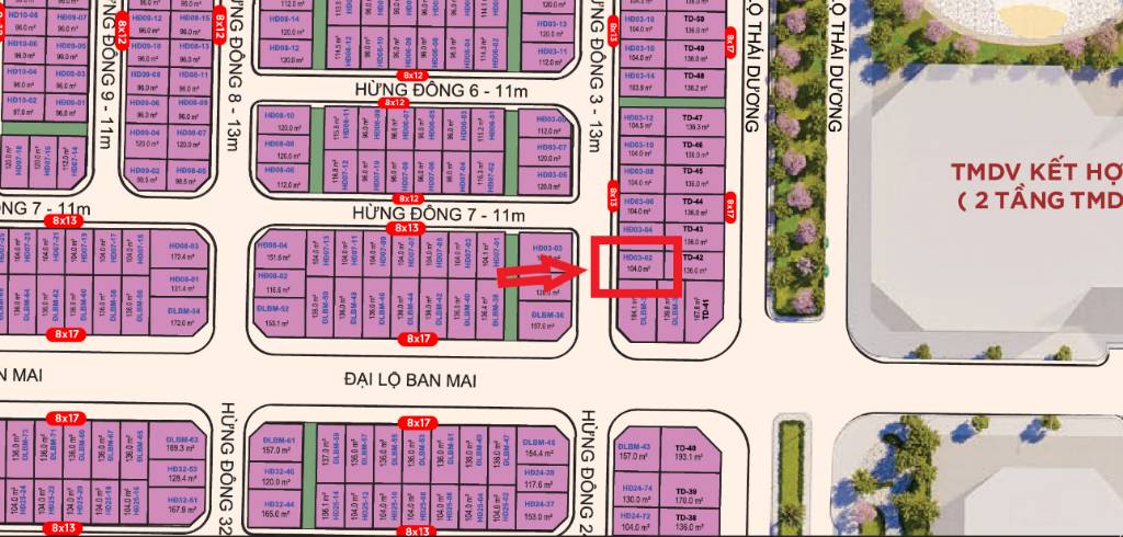 Bán biệt thự liền kề Vinhomes Wonder City, Hừng Đông 03, 104m2, đường thông 13m