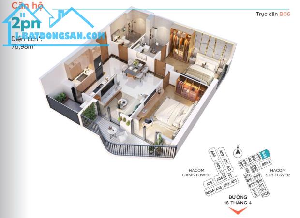 Căn góc 2PN 4⭐ Hacom Tower Nam Khánh Hòa – giá 3 tỷ xx (sở hữu lâu dài)