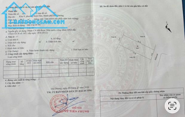 Bán lô đất mặt ngõ 15 phố Cựu Khê, ph Bình Hàn, TP HD, 86.5m2, mt 5.02m, đường oto