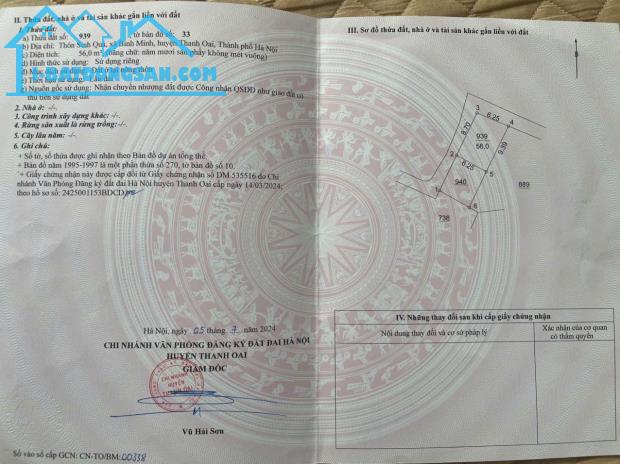 BÁN ĐẤT SINH QUẢ – TÊ QUẢ, NGÔ LONG, BÌNH MINH, THANH OAI, Ô TÔ VÀO 56M2 GIÁ 3 TỶ HƠN