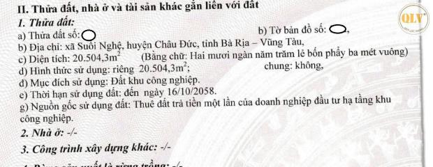 Bán xưởng khuôn viên, CHÂU ĐỨC – BRVT – 20.504m²