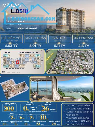 Căn 1PN full nội thất cao cấp thuộc dự án The Legend Danang vị trí siêu đẹp ngay cầu Rồng