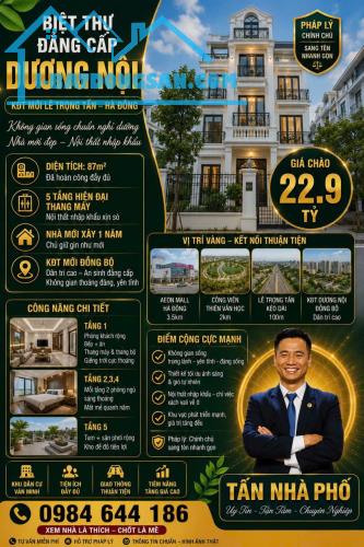 Biệt thự KĐT Dương Nội Hà Đông, 5 tầng thang máy, nội thất cao cấp