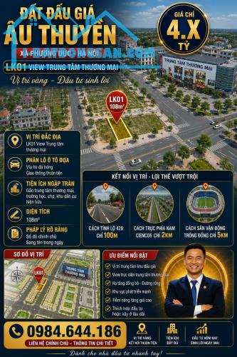 Bán đất đấu giá Âu Thuyền Phượng Dực, 108m2, view TTTM